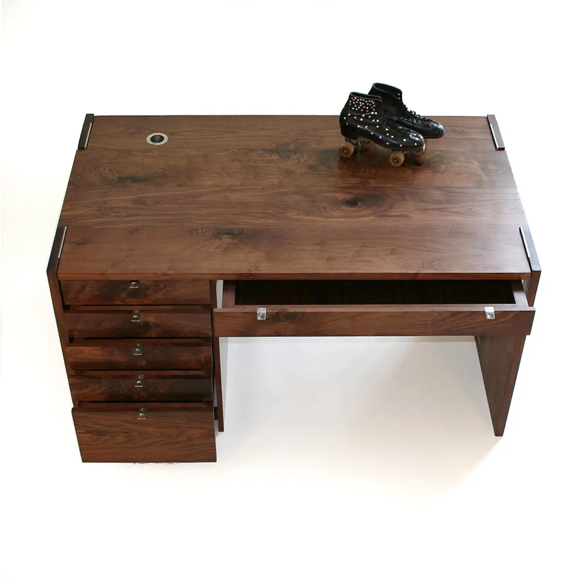 Simple Desk Three wooden office desk with a side drawer unit and pull-out work surface
