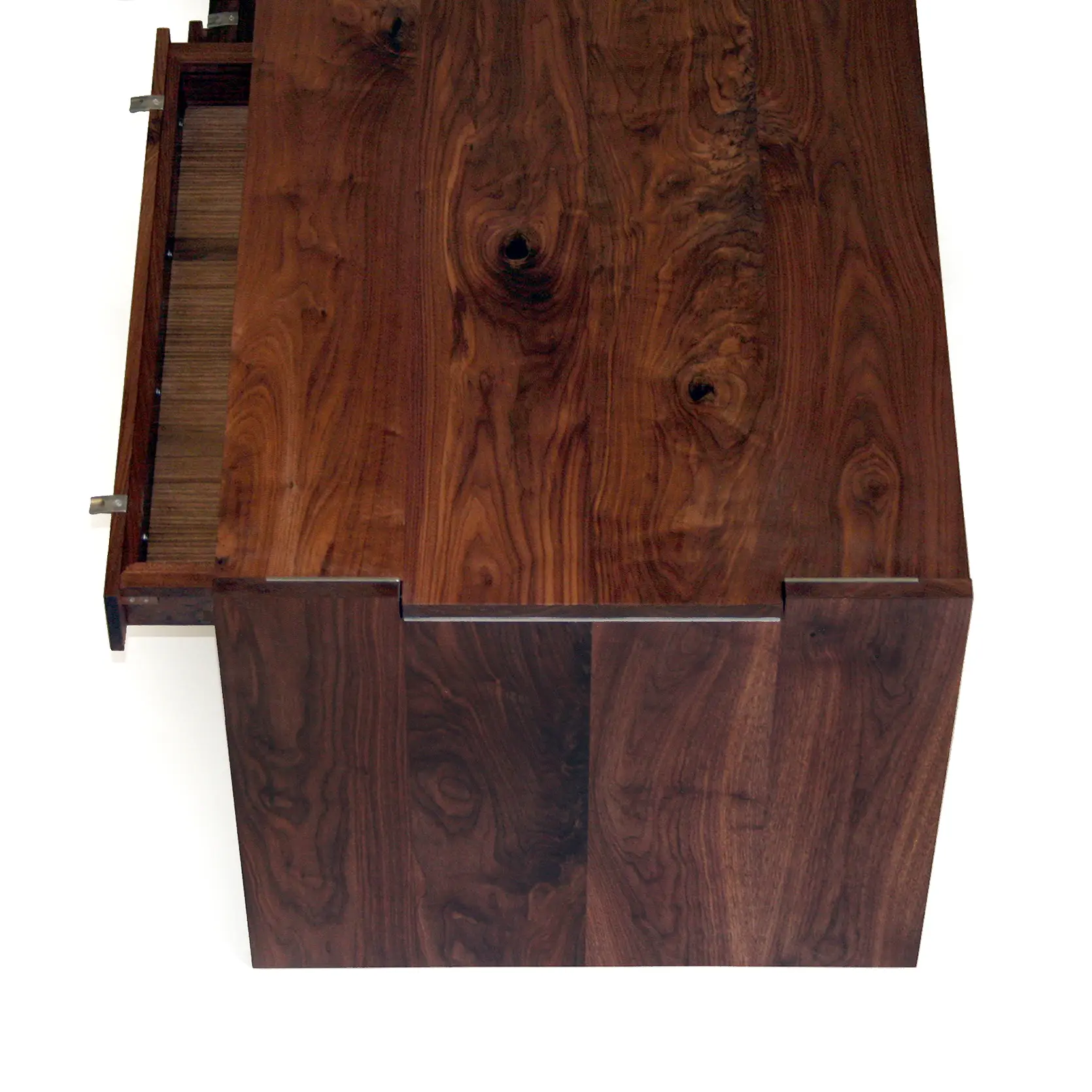 Simple Desk Three close-up showing the wood grain and construction of its storage unit
